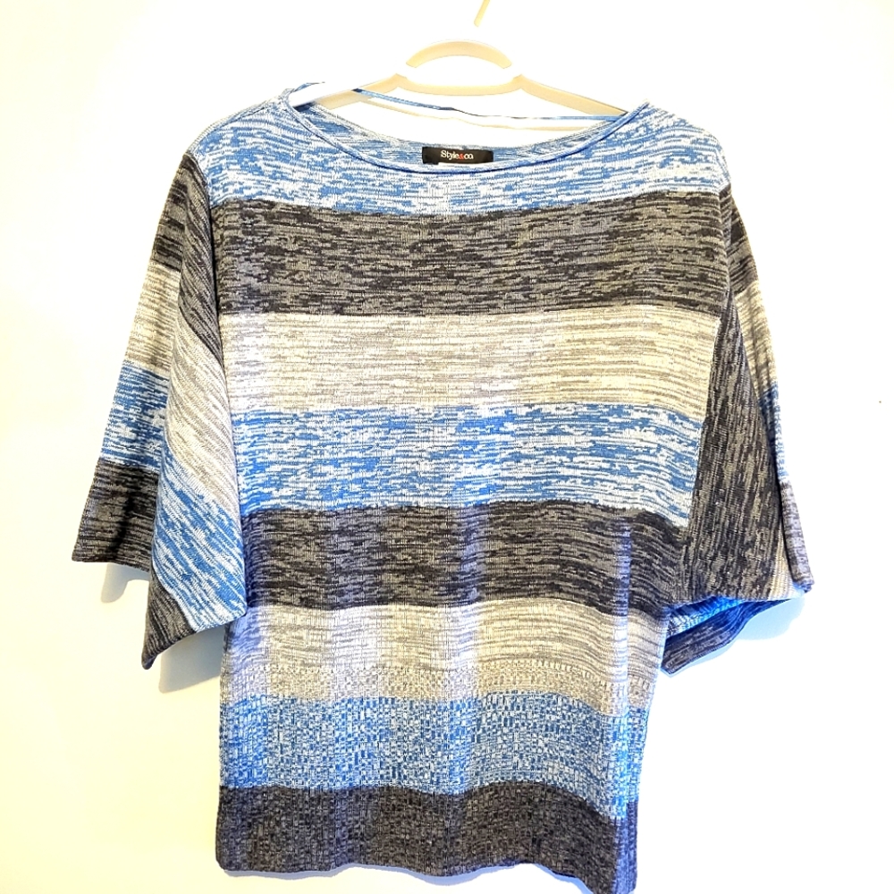 Style & Co sweater. Size Large.  Blues and greys.